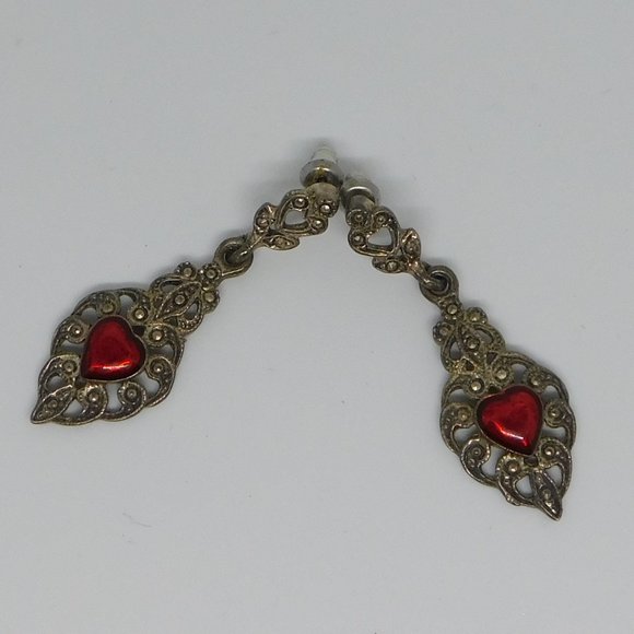 Vintage Jewelry - vintage metal red valentine heart earrings